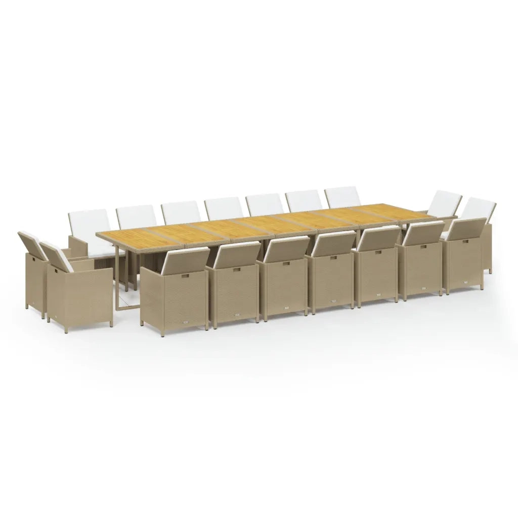 Set da Pranzo per Giardino 19pz con Cuscini in Polyrattan Beige 3095663