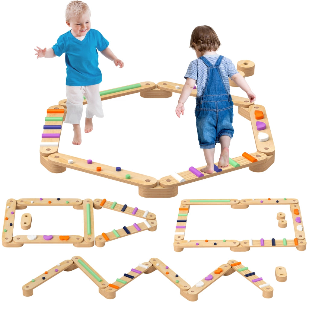 Trave di equilibrio in legno per bambini con pietre colorate ¨C Minimal ¨C 3-8 anni