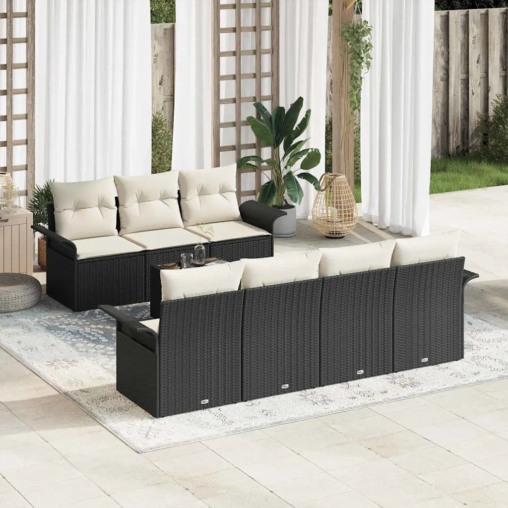 Set Divano da Giardino 8 pcs Nero e Crema polyrattan 3353936