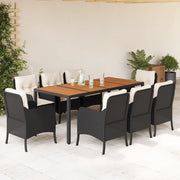 Set da Pranzo da Giardino 9 pz con Cuscini Nero in Polyrattan 3211865