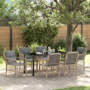 Set da Pranzo per Giardino con cuscino 7 pcs Beige polyrattan