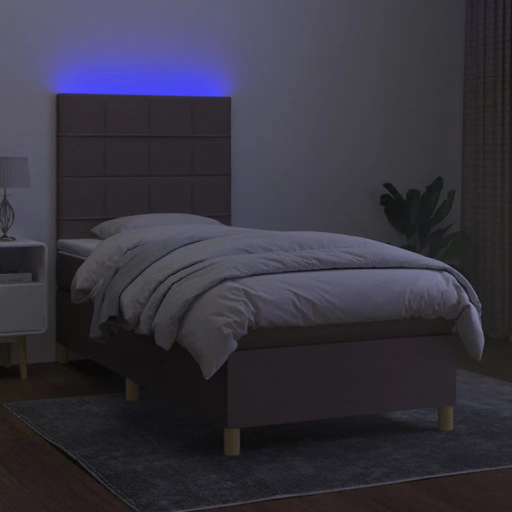 Letto a Molle con Materasso e LED Tortora 90x200 cm in Tessuto 3135409