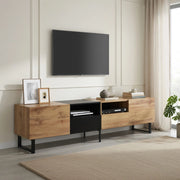 Cassettiera per TV in MDF color legno naturale e nero lunghezza 190 cm