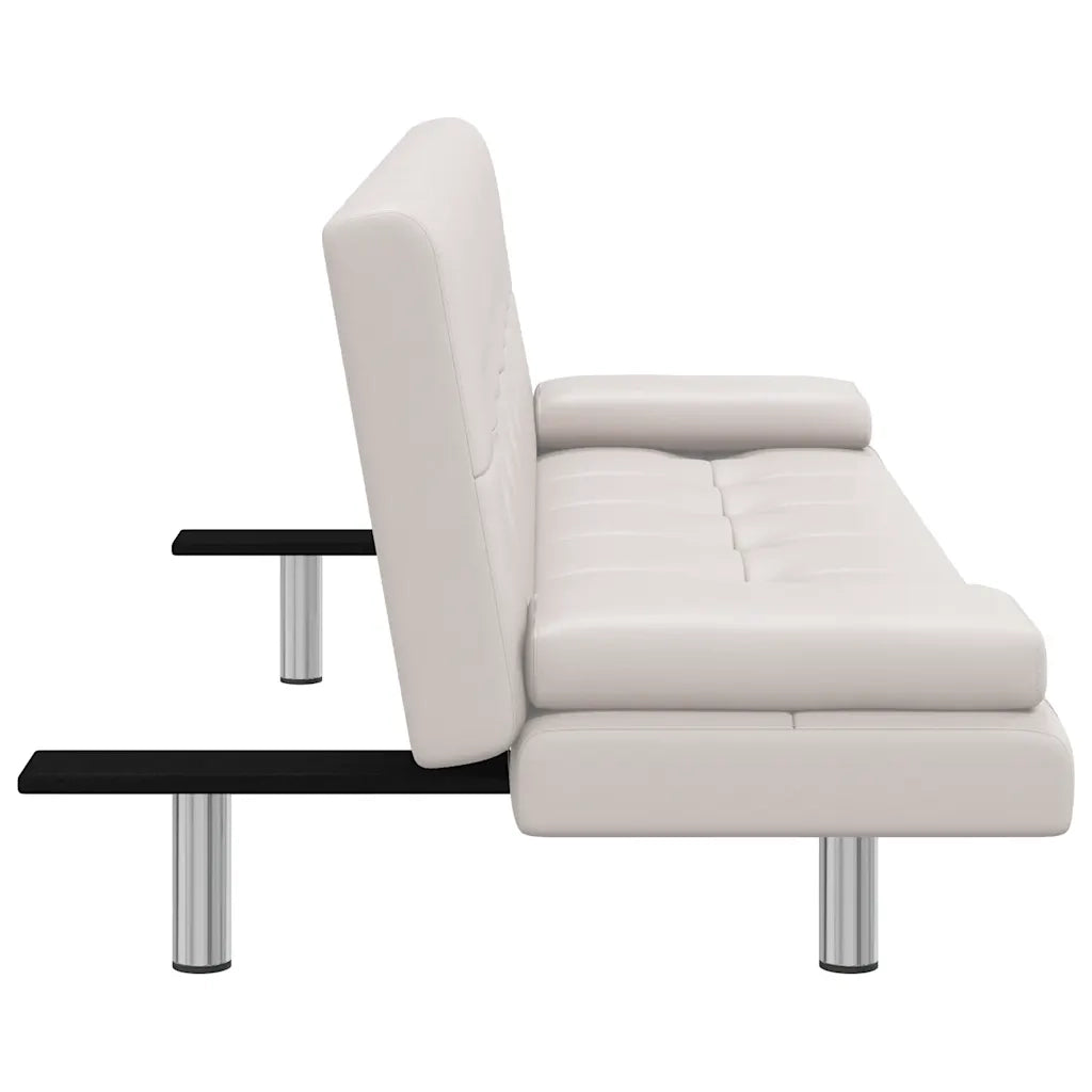Divano Letto con 2 Cuscini-Sofa Letto-Daybed Similpelle Regolabile Bianco Crema