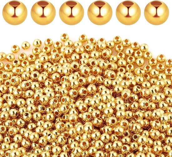2000 pezzi di perle dorate, 4 mm perle dorate lisce e rotonde, perle dorate a distanza, perle di catena singole, senza giunzione, lisce, perle singole per collana, bracciale, gioielli, fai da te ricamo