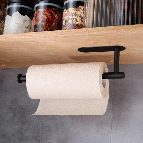 Sostegno per asciugamani da cucina bagno - Grande sostegno per asciugamani in carta da bagno da appendere con adesivo per cucina bagno (nero)