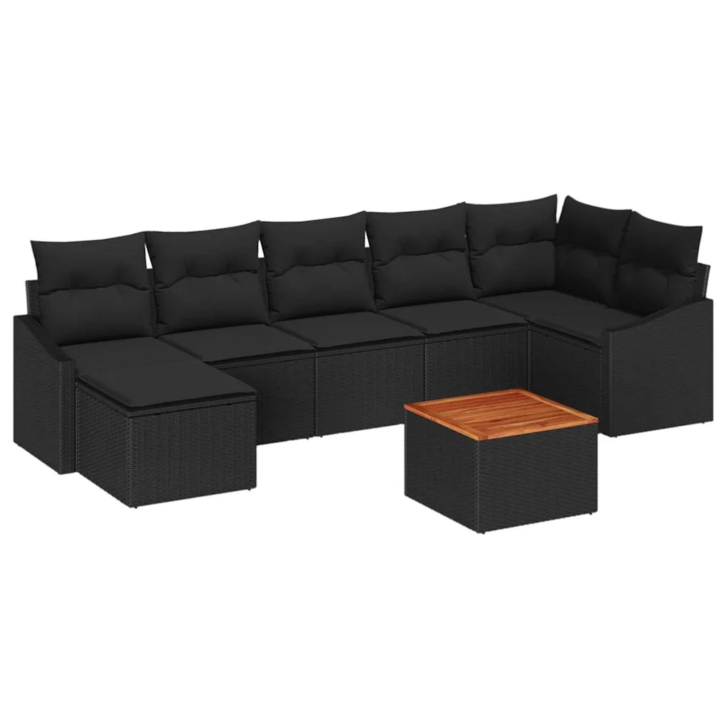 Set Divano da Giardino con cuscino 8 pcs Nero polyrattan