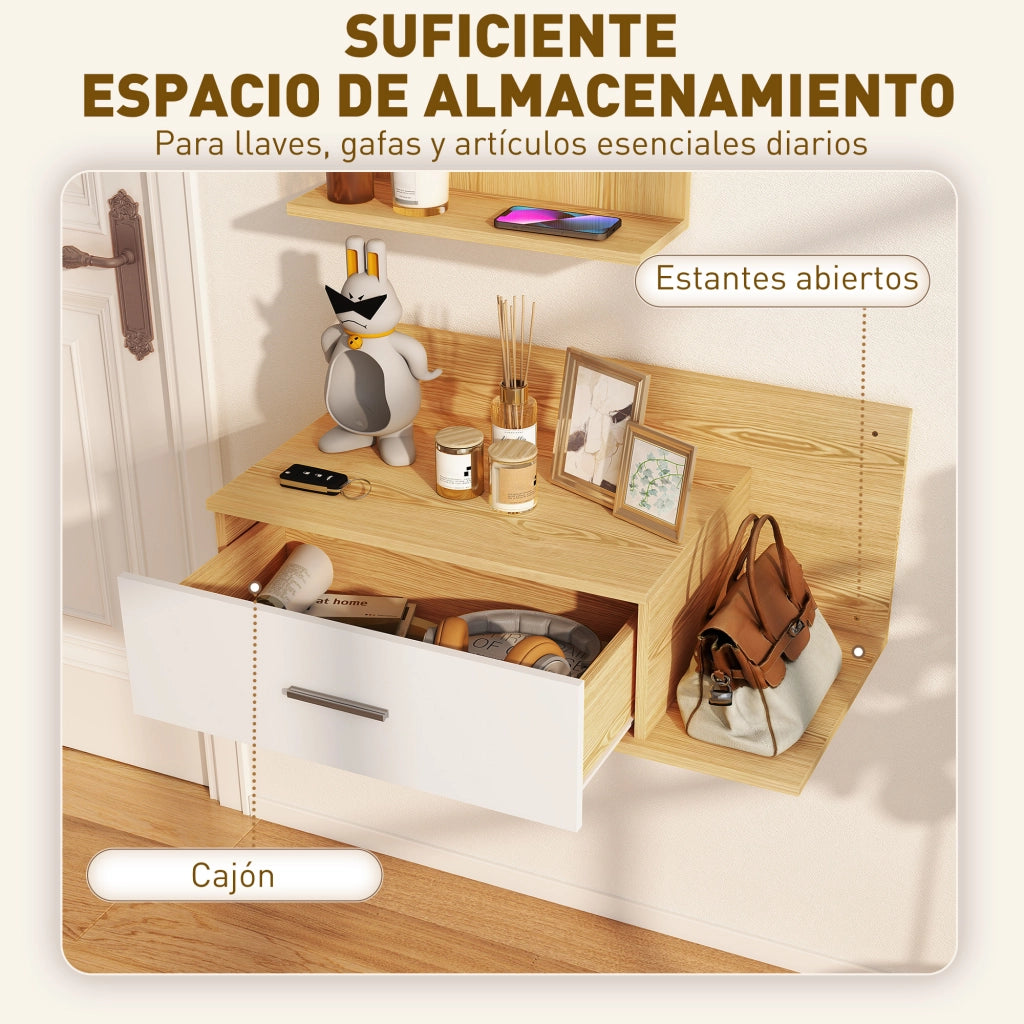 Mobile da Ingresso con Specchio ¨C Xylo ¨C Legno Naturale con Cassetto e 2 Ripiani