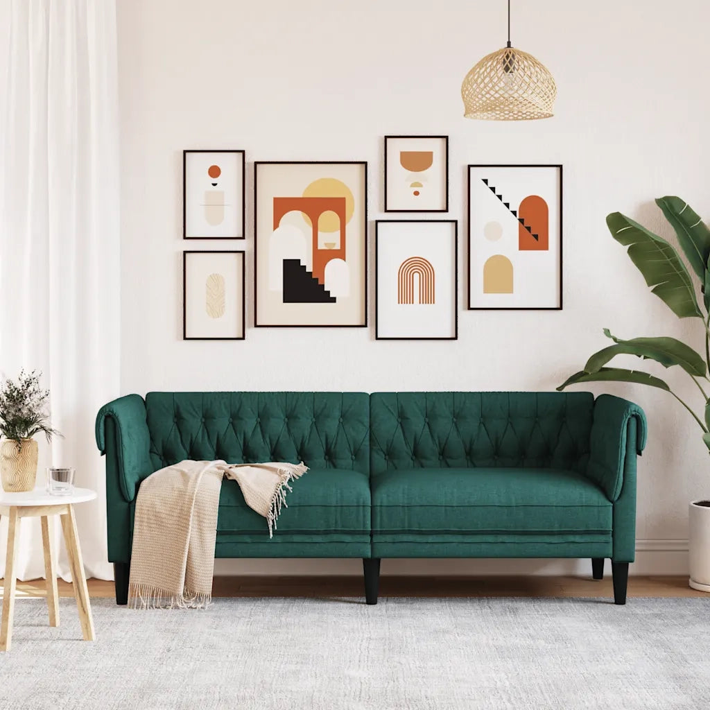 Divano | Divano da soggiorno | Sofa Chesterfield a 3 Posti Verde Scuro in Tessuto