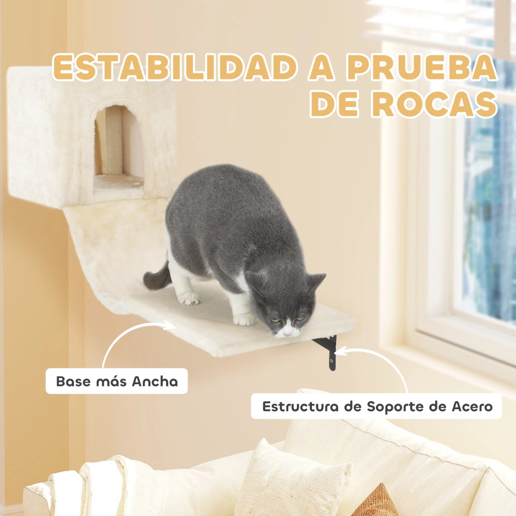 Gioco per Gatti a Parete con Piattaforma, Amaca e Graffiatoio ¨C Minimal ¨C Beige