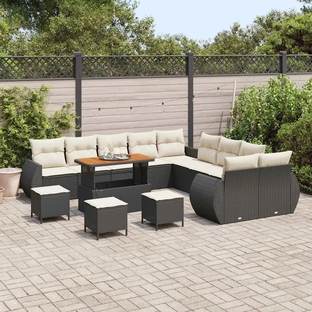 Set Divano da Giardino 14 pcs Nero polyrattan