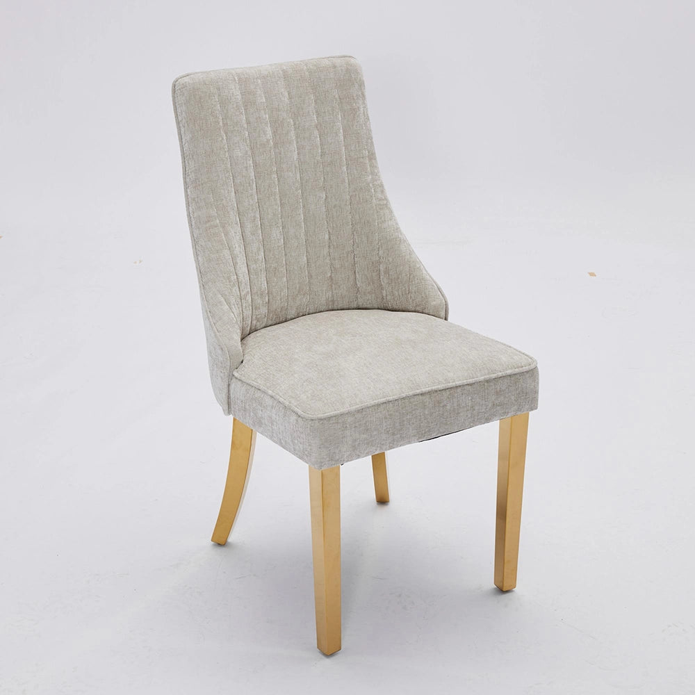 Set 2 sedie Channel - Xylo - tessuto chenille beige gambe dorate
