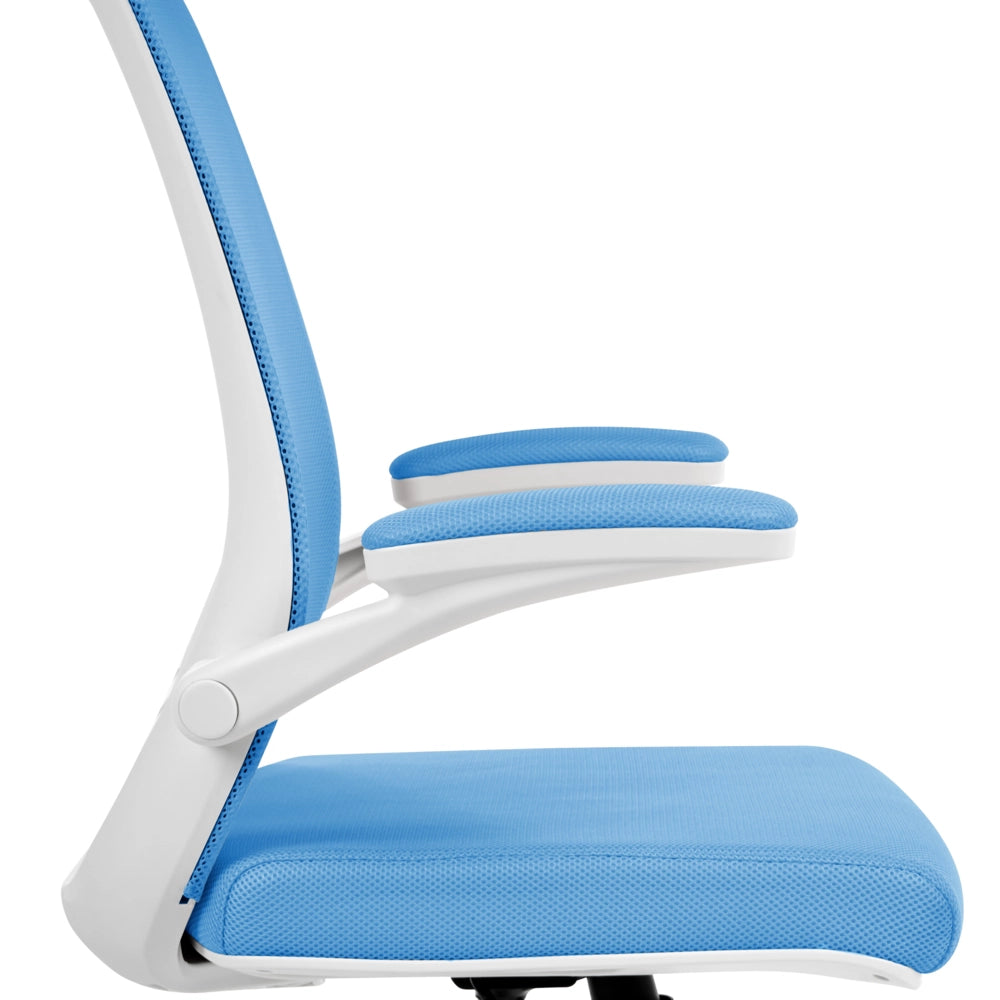 Sedia da ufficio con base girevole e braccioli regolabili in altezza con rete azzurro stile moderno