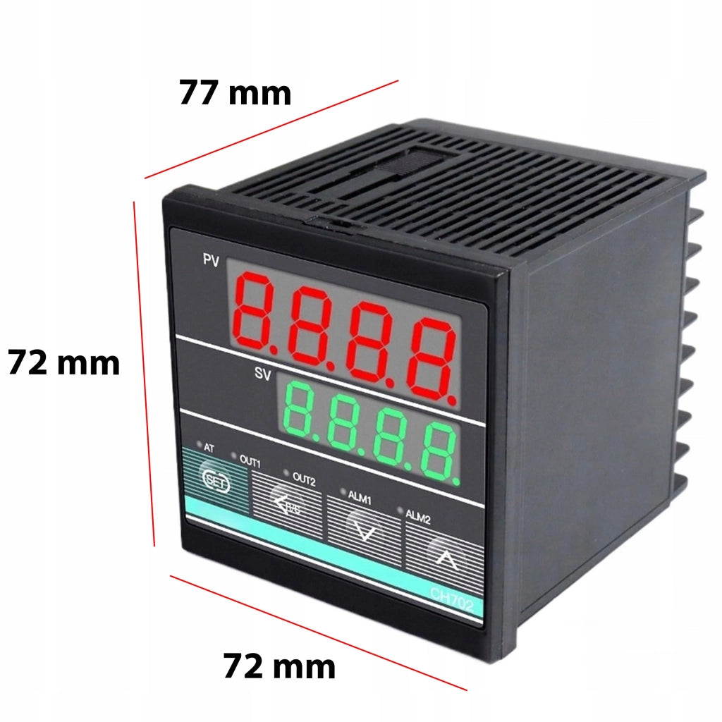 Regolatore PID di Temperatura CH702 – 230V 0-400°C | Uscita Relè + SSR | Pannello 72x72 mm | Termocoppia K | Display LED