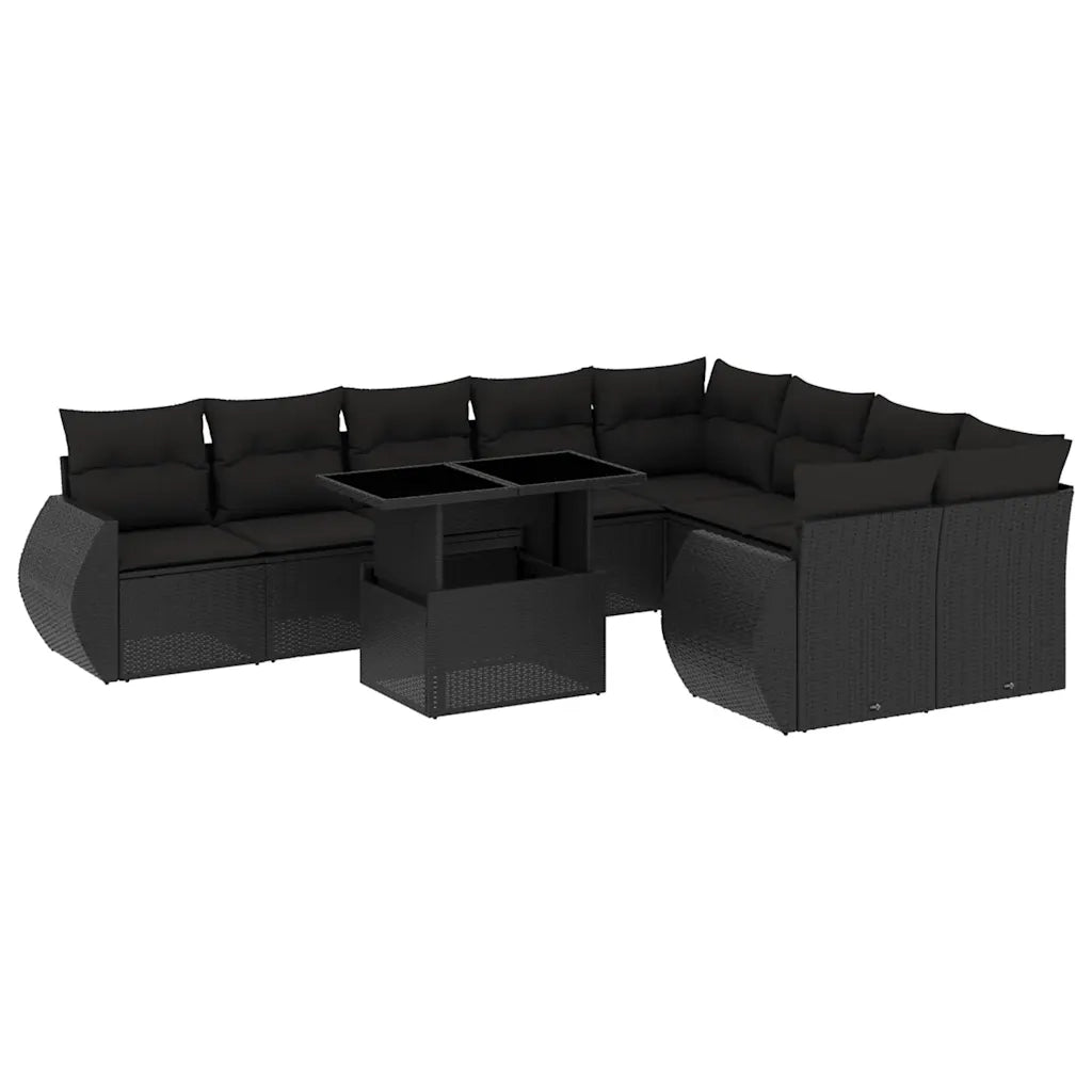 Set Divani da Giardino 10pz con Cuscini in Polyrattan Nero