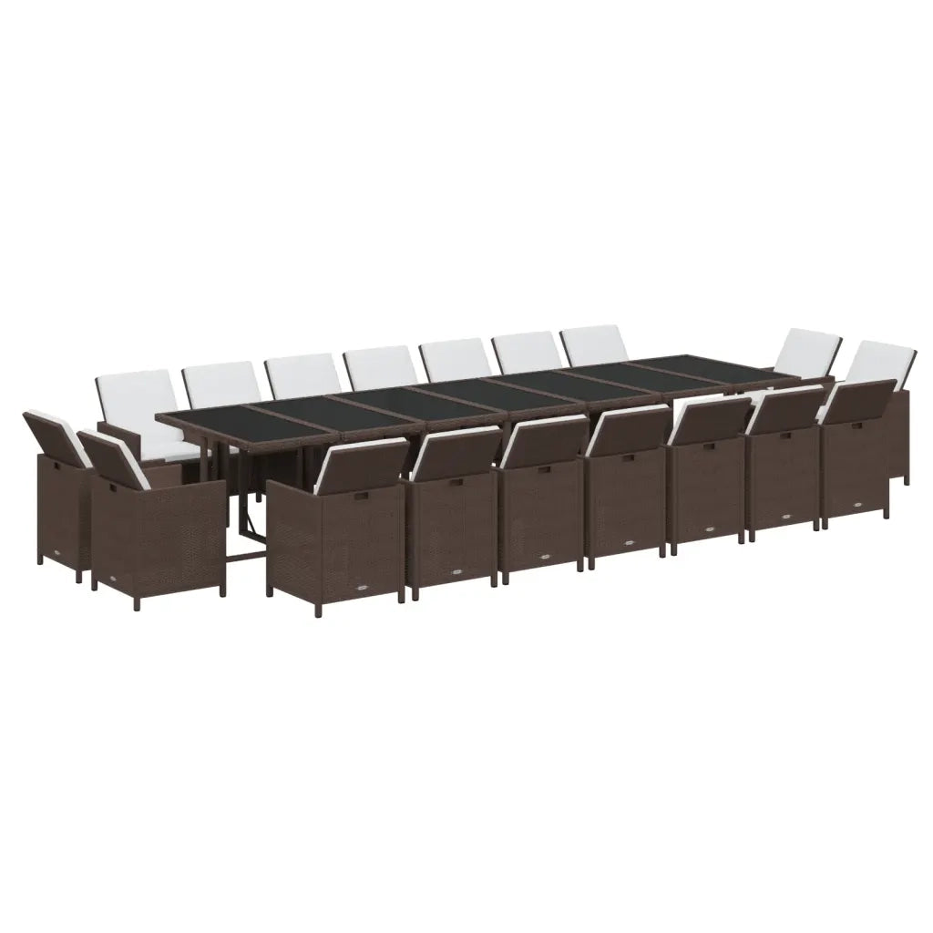 Set da Pranzo per Giardino 19 pz con Cuscini Polyrattan Marrone 3095648