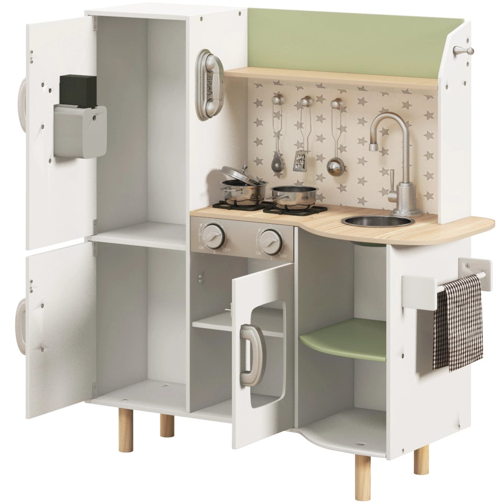Cucina Giocattolo per Bambini con Utensili ¨C Minimal ¨C Bianco e Verde 84x34x89 cm