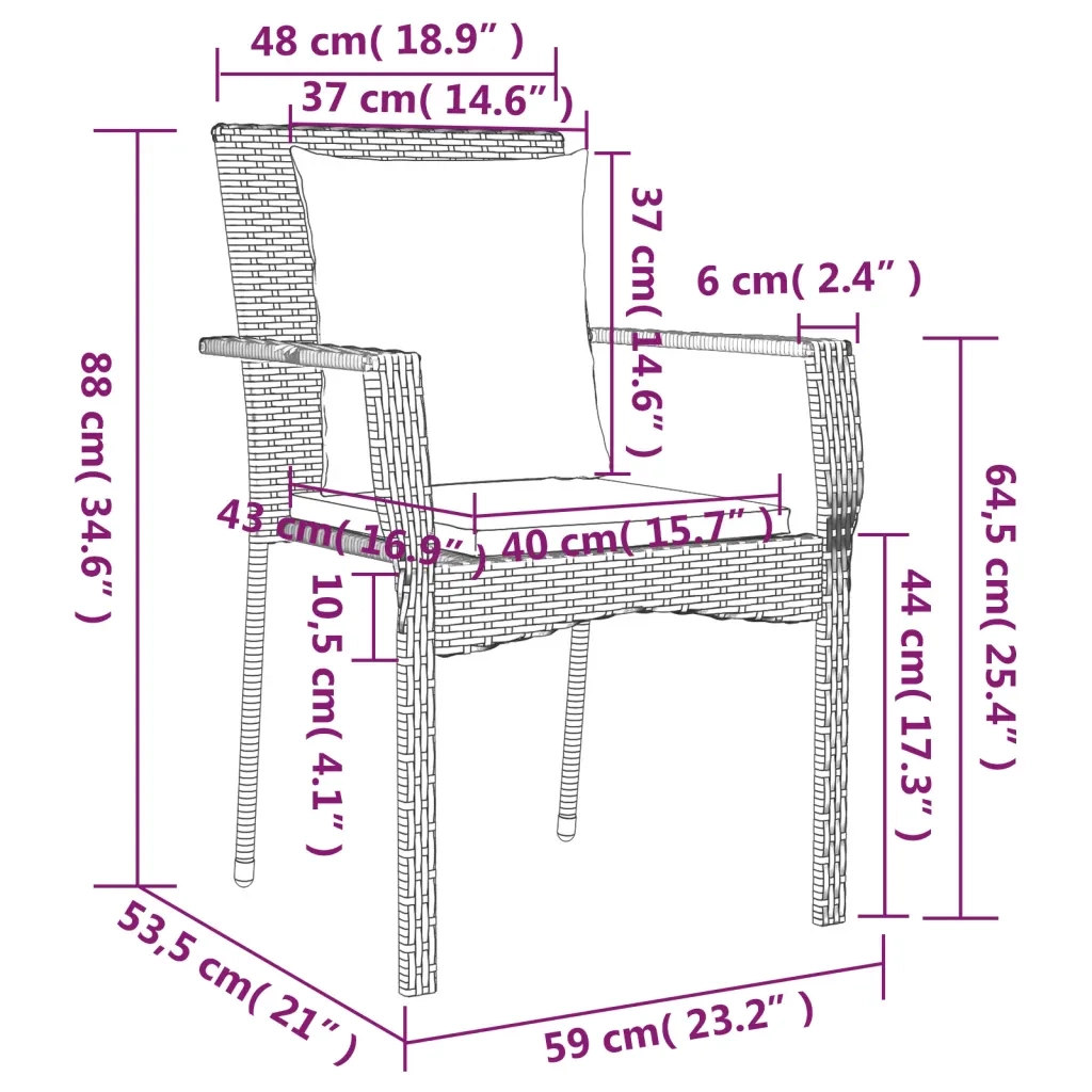 Set da Pranzo da Giardino 7 pz Nero con Cuscini in Polyrattan 3157955