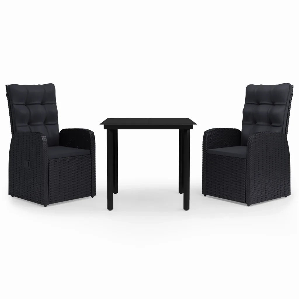 Set da Pranzo da Giardino 3 pz con Cuscini Nero 3099479