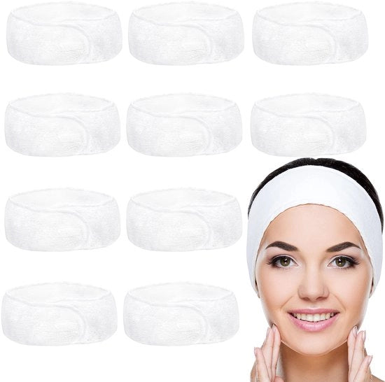 Cinturini per la testa per il viso - bianchi - 10 pezzi - protezione capelli - adattabili - per doccia e attività fisica