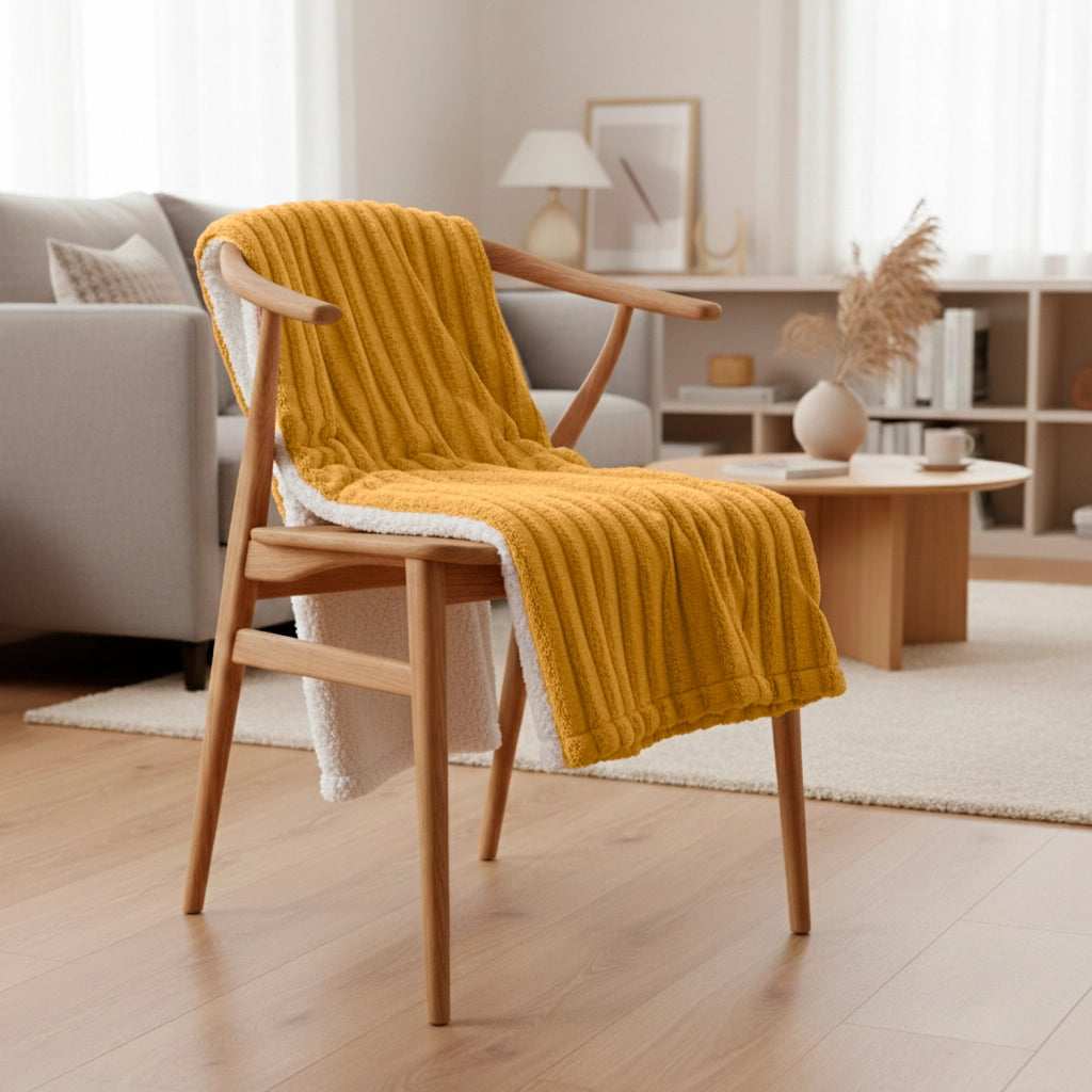 Coperta plaid BERGIL in poliestere giallo 180x220 cm