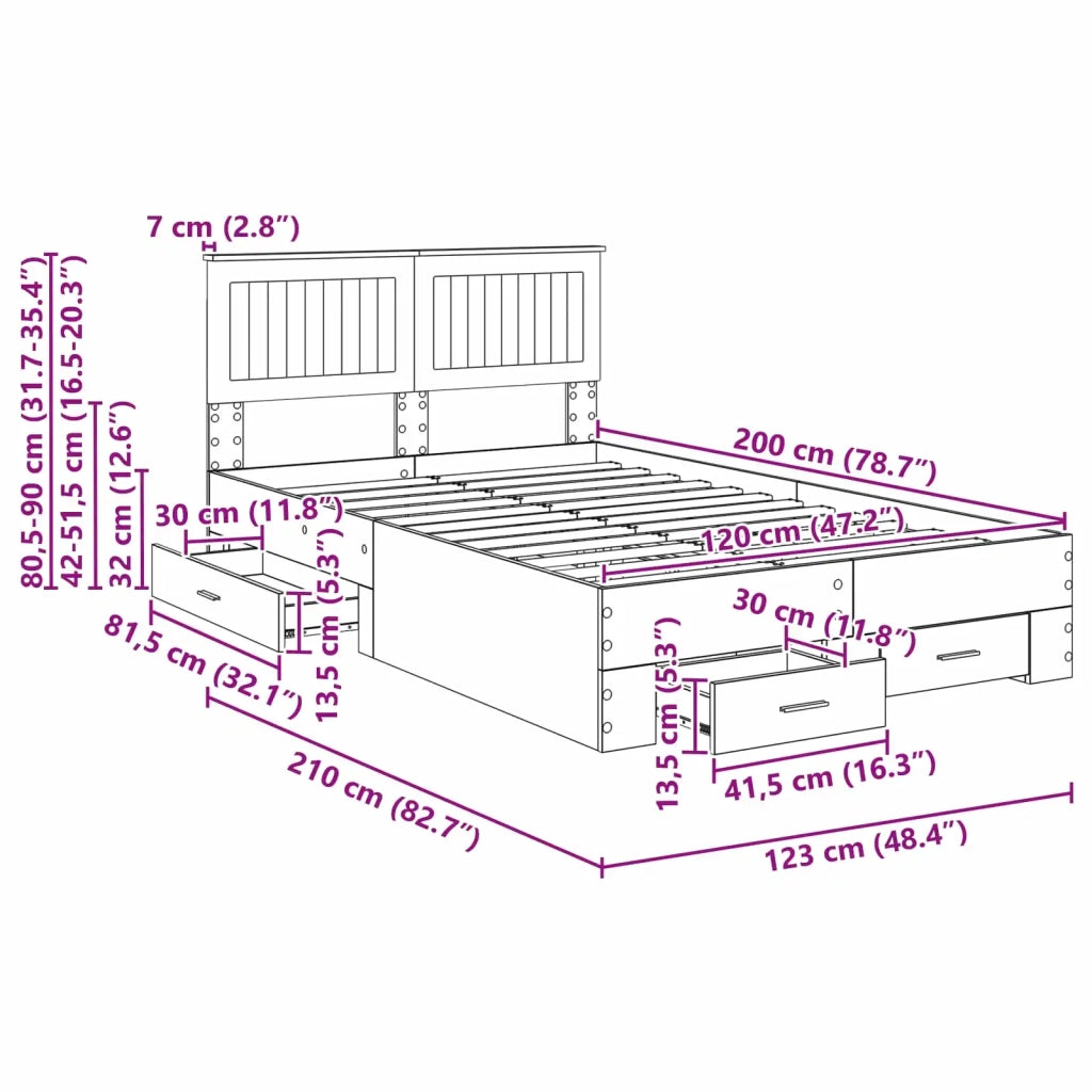 Struttura del letto con testiera-Giroletto con Testiera Rovere Sonoma 120 x 200 cm 129424