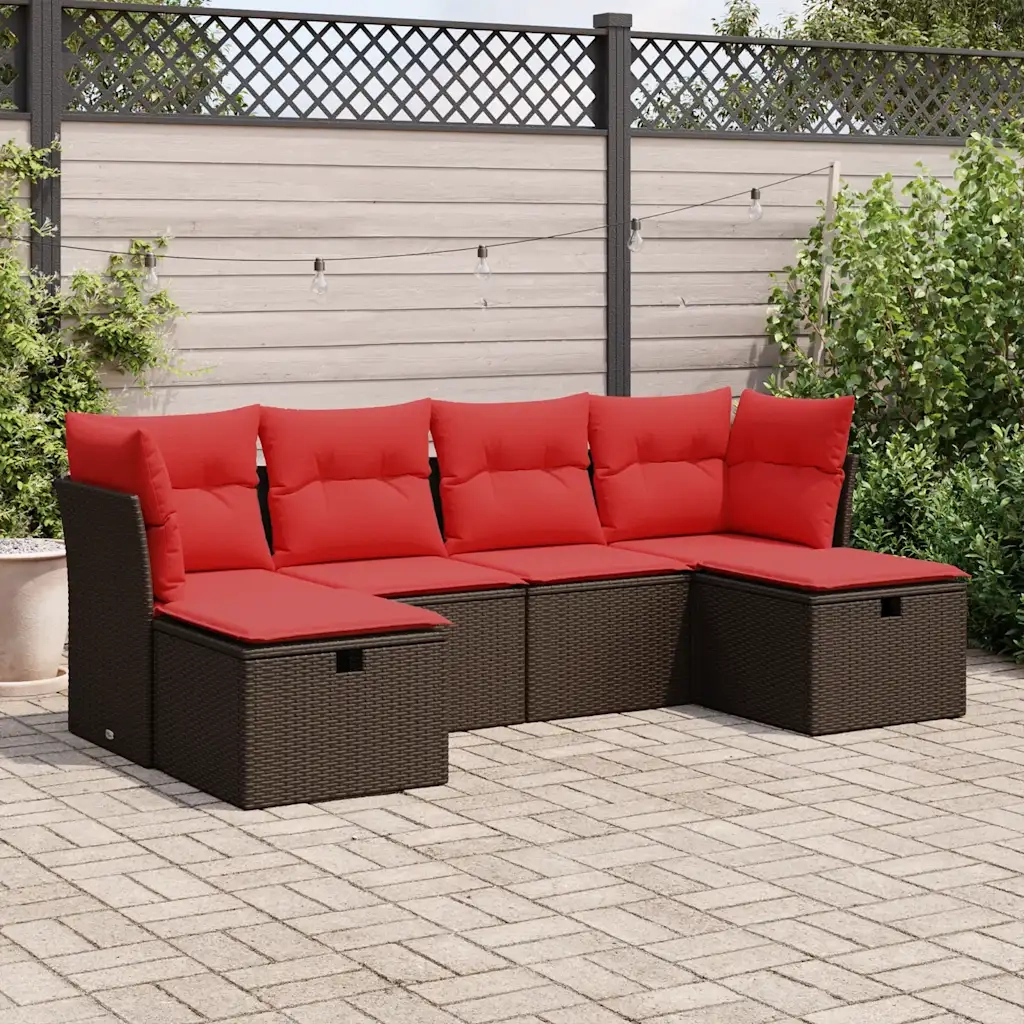 Set Divano da Giardino 6 pz con Cuscini Marrone in Polyrattan 3325330