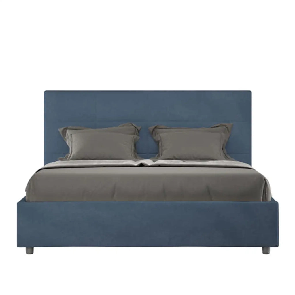 Letto matrimoniale francese con rete imbottito 140x200 microfibra blu Mika