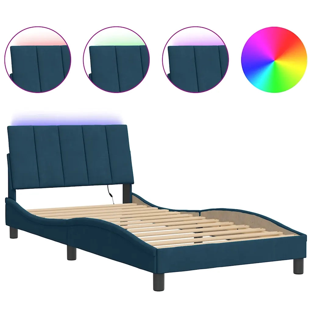 Giroletto con LED senza Materasso Hanko Blu 100x200 cm in Velluto 3213767