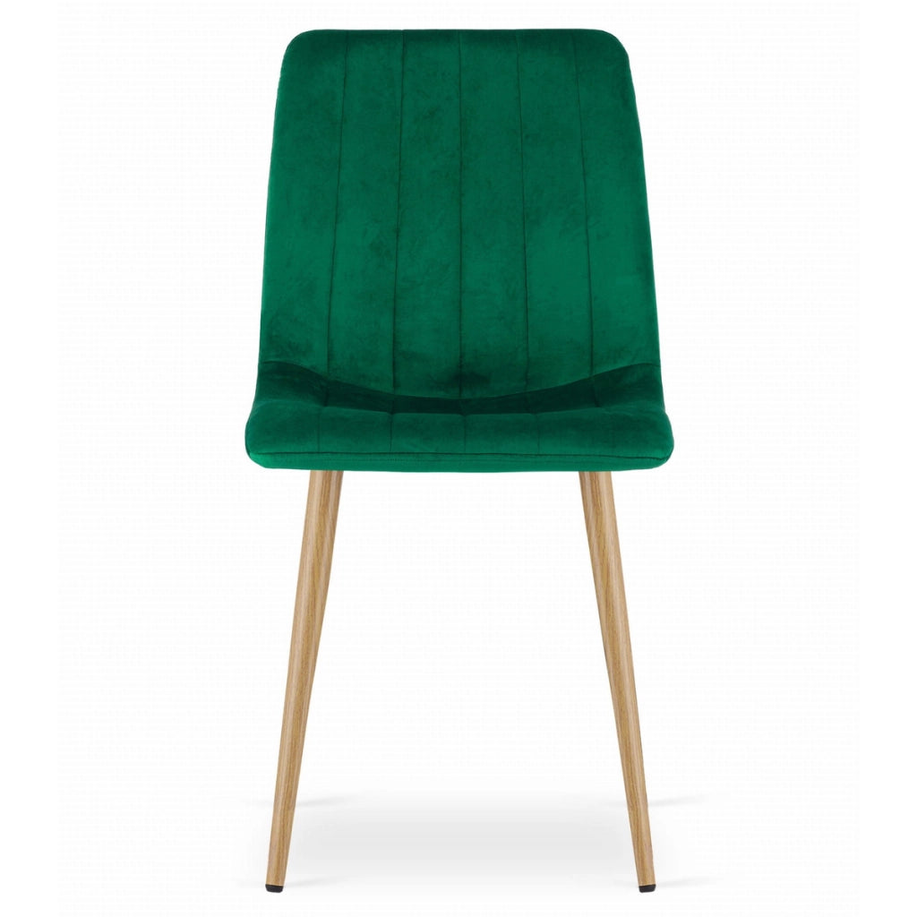 Sedia LAVA in velluto verde scuro e gambe effetto legno