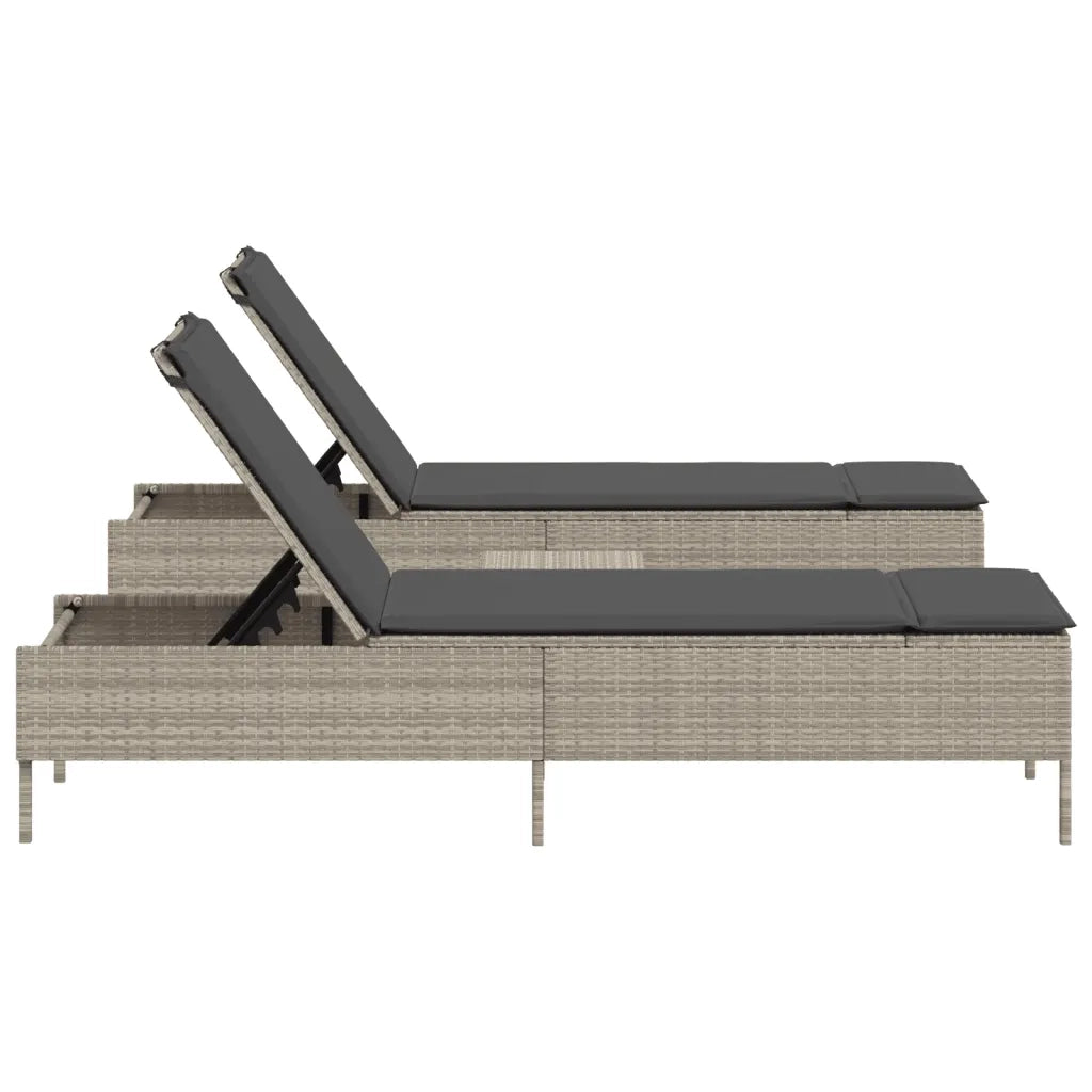 Set Lettini Prendisole con Cuscini 3pz Grigio Chiaro Polyrattan 3284268