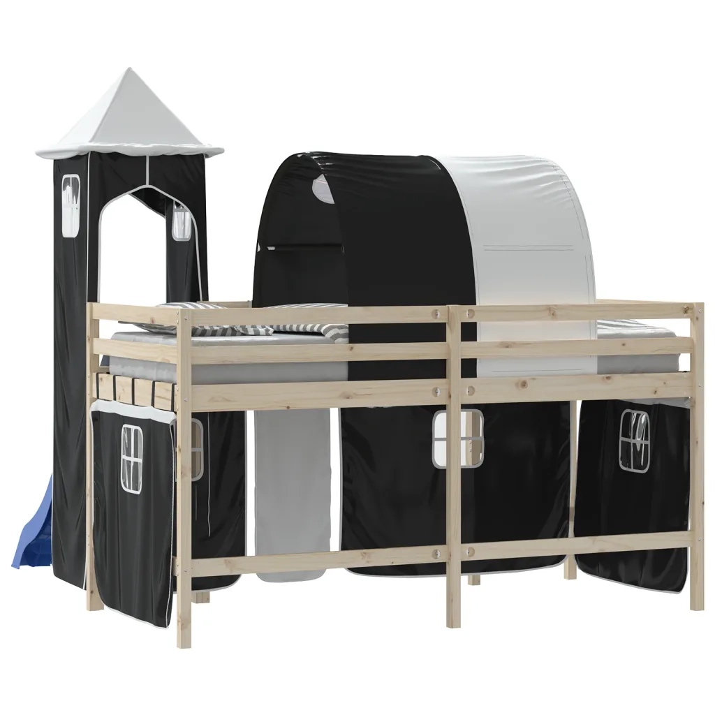 Tende per Letto a Soppalco con Tunnel e Torre Bianco e Nero CFW2552030