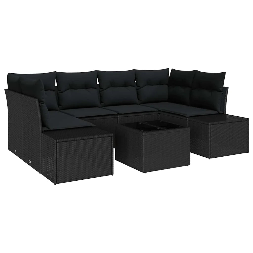 Set Divano da Giardino con cuscino 7 pcs Nero polyrattan 3346963