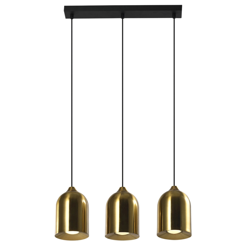 Lampada sospesa nera 46cm, 3 paralumi oro GU10 Nilo