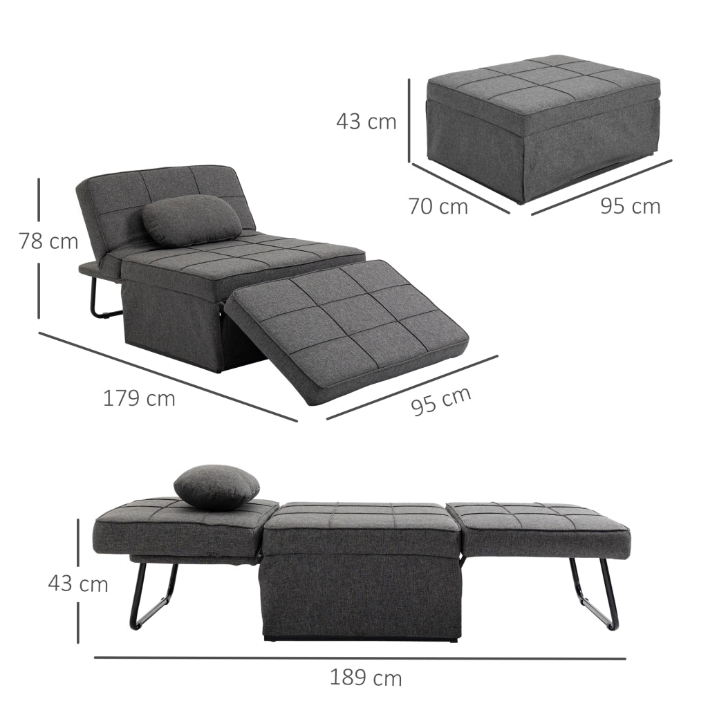 Poltrona letto 4 in 1 con schienale regolabile ¨C Xylo ¨C Tessuto grigio effetto lino 95x179x78 cm