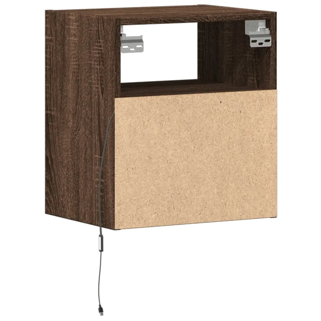 Comodini a Parete con luci LED 2 pz Rovere Marrone 3307988