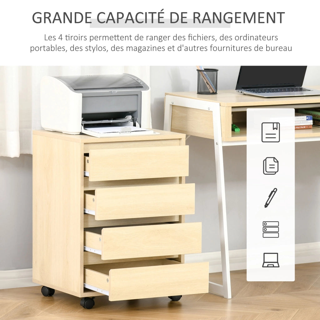 Scrivania con cassetti ¨C Minimal ¨C Legno chiaro 4 cassetti ruote
