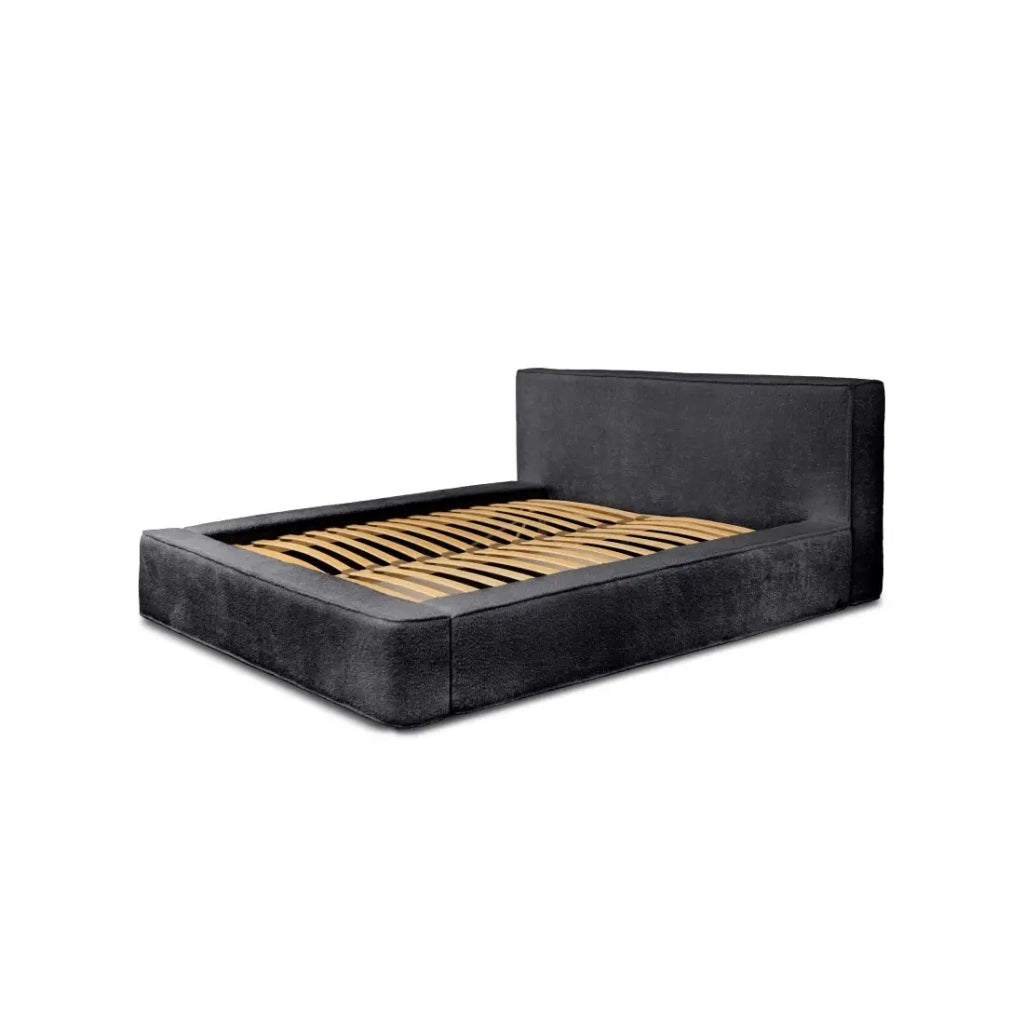 Letto contenitore VELORA – Antracite profondo bouclé – 180x200 cm – Tessuto velluto morbido – Rete sollevabile – Spazio di stoccaggio integrato