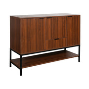 Credenza effetto legno tinto noce e metallo a 3 ante, 110cm, noce