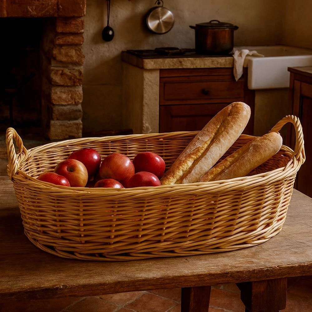 Cesta contenitore ovale vimini intrecciato a mano manici cm 72,5x50x24,5