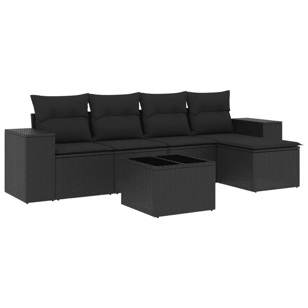 Set Divano da Giardino 6 pz con Cuscini Nero in Polyrattan 3254832