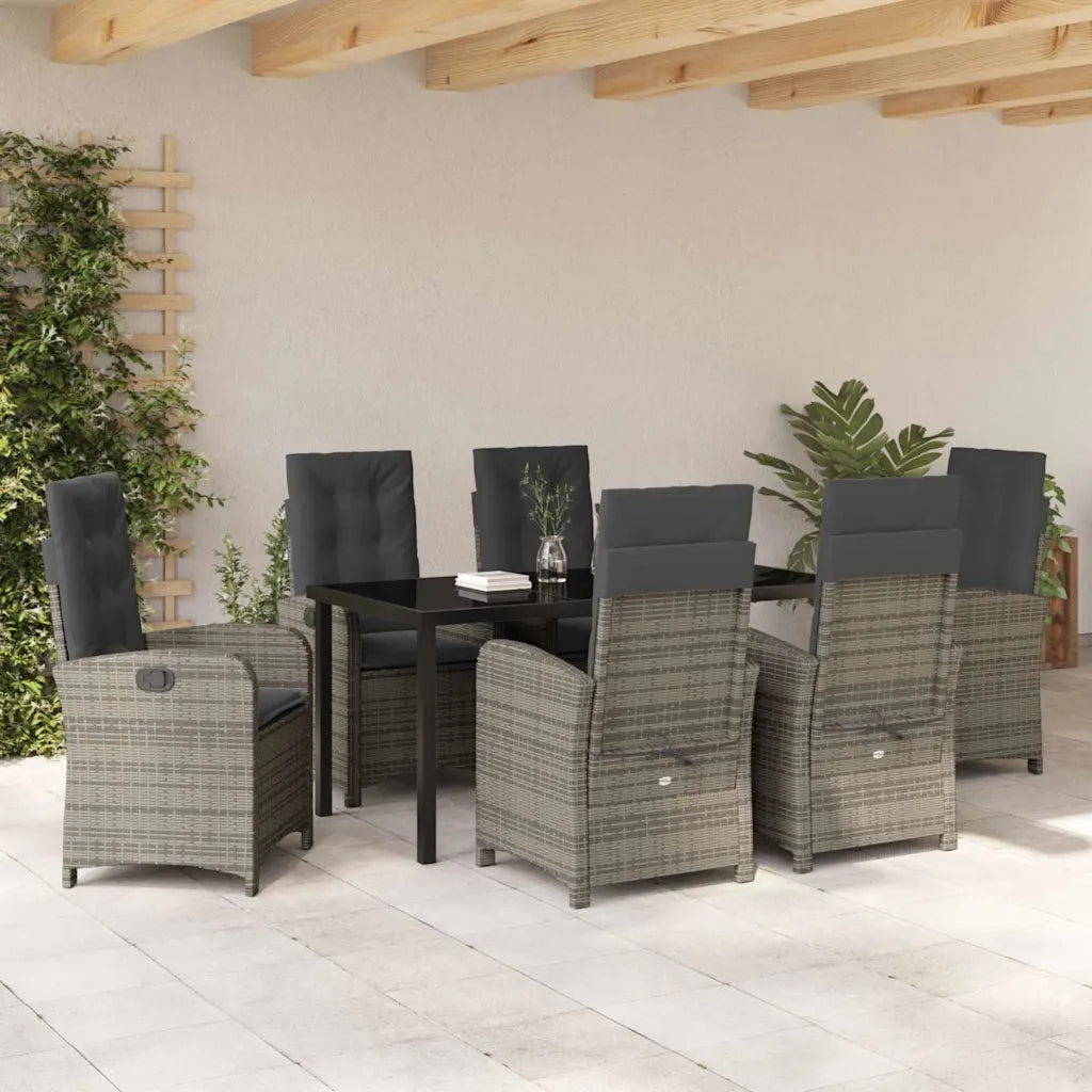 Set da Pranzo per Giardino con cuscino 7 pcs Grigio polyrattan