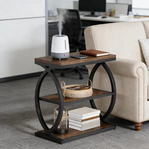 TAVOLINO Beistelltisch 60 cm Metallo Nero e Legno Rustico