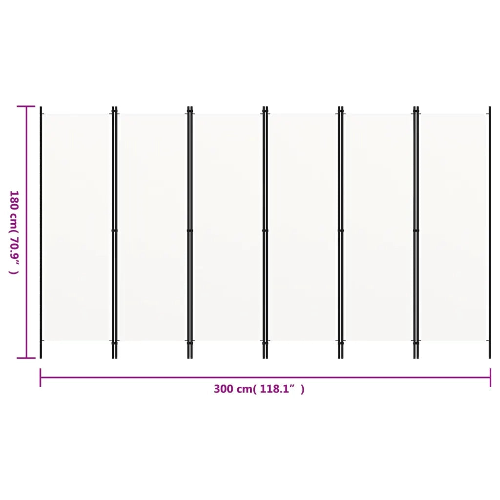 Divisorio Ambienti | Divider per stanze | Paravento a 6 Pannelli Bianco 300x180 cm