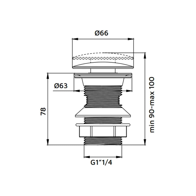 Piletta click clack da 1''1/4 rame lucido con troppo pieno