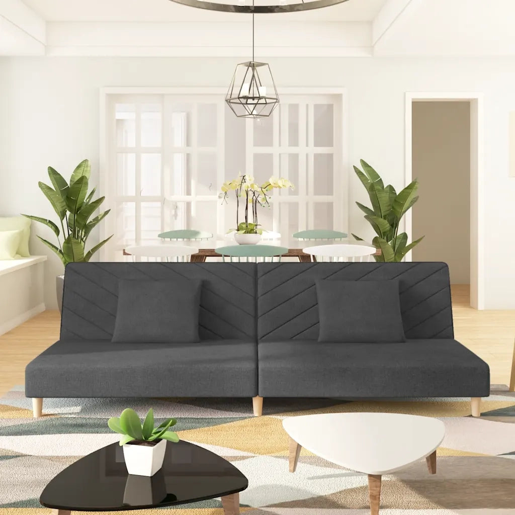 Divano letto | Sof¨¤ letto | Letto singolo a 2 Posti con 2 Cuscini Grigio Scuro in Tessuto