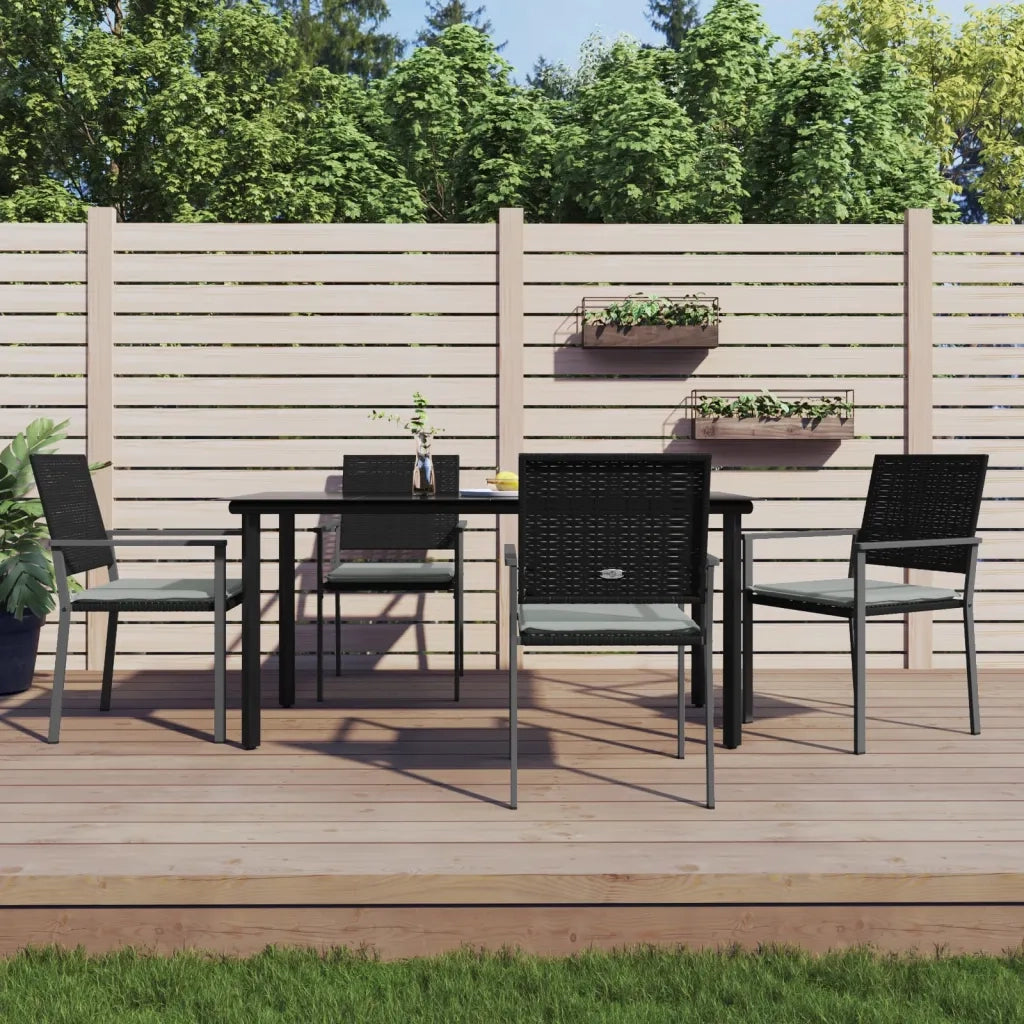 Set Pranzo da Giardino 5pz | Set Salotto da Giardino con Cuscini in Polyrattan e Acciaio