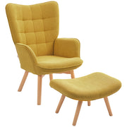 Poltrona relax con poggiapiedi ¨C Xylo ¨C tessuto effetto velluto a coste, gambe in legno, arancione