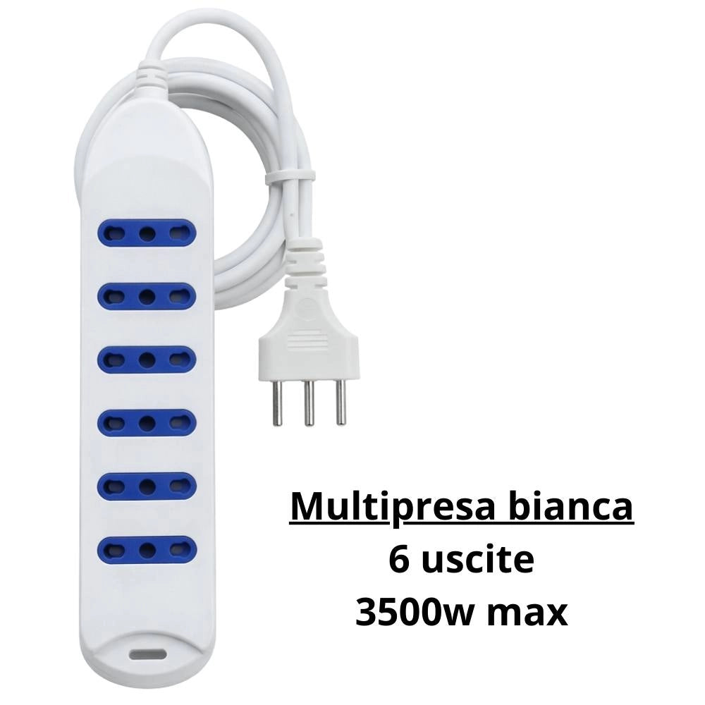 Multipresa bianca con 6 prese bivalenti e cavo da 1,5 metri