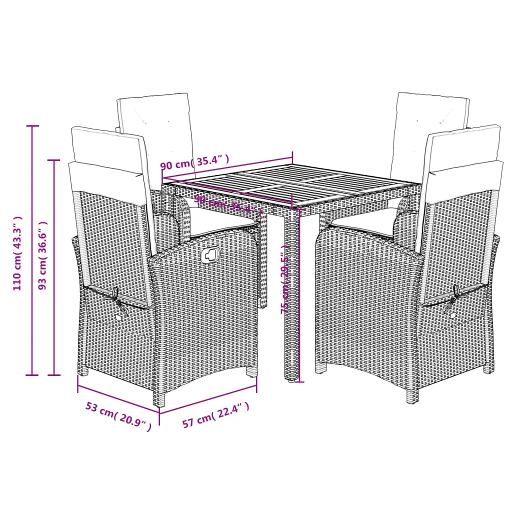 Set da Pranzo da Giardino 5 pz con Cuscini in Polyrattan Grigio 3212240